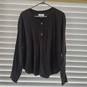 Xirena Women's Size Medium Black 2 Button Henley Long Sleeve